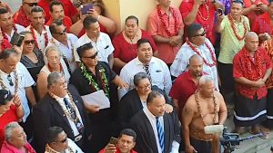 Singing outside Samoa Supreme Court after election ruling. - Samoa Global News/Facebook